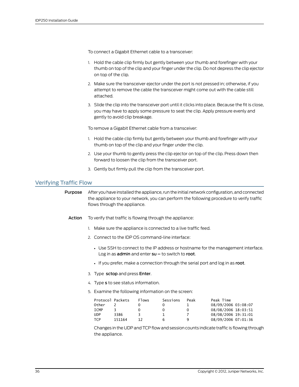 Verifying traffic flow | Juniper Networks IDP SERIES IDP250 User Manual | Page 48 / 78
