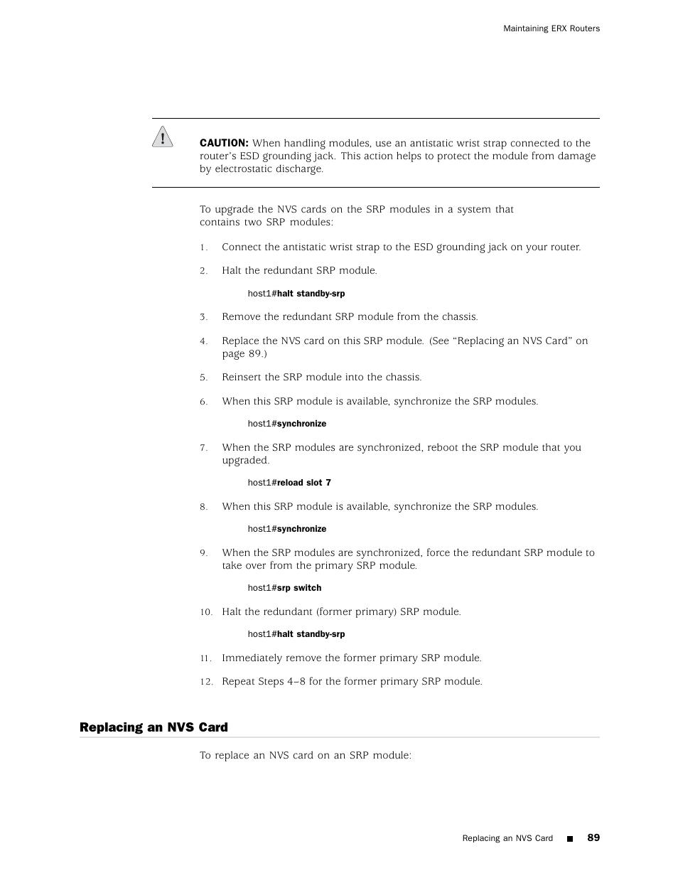 Replacing an nvs card | Juniper Networks ERX Hardware 8 User Manual | Page 107 / 183