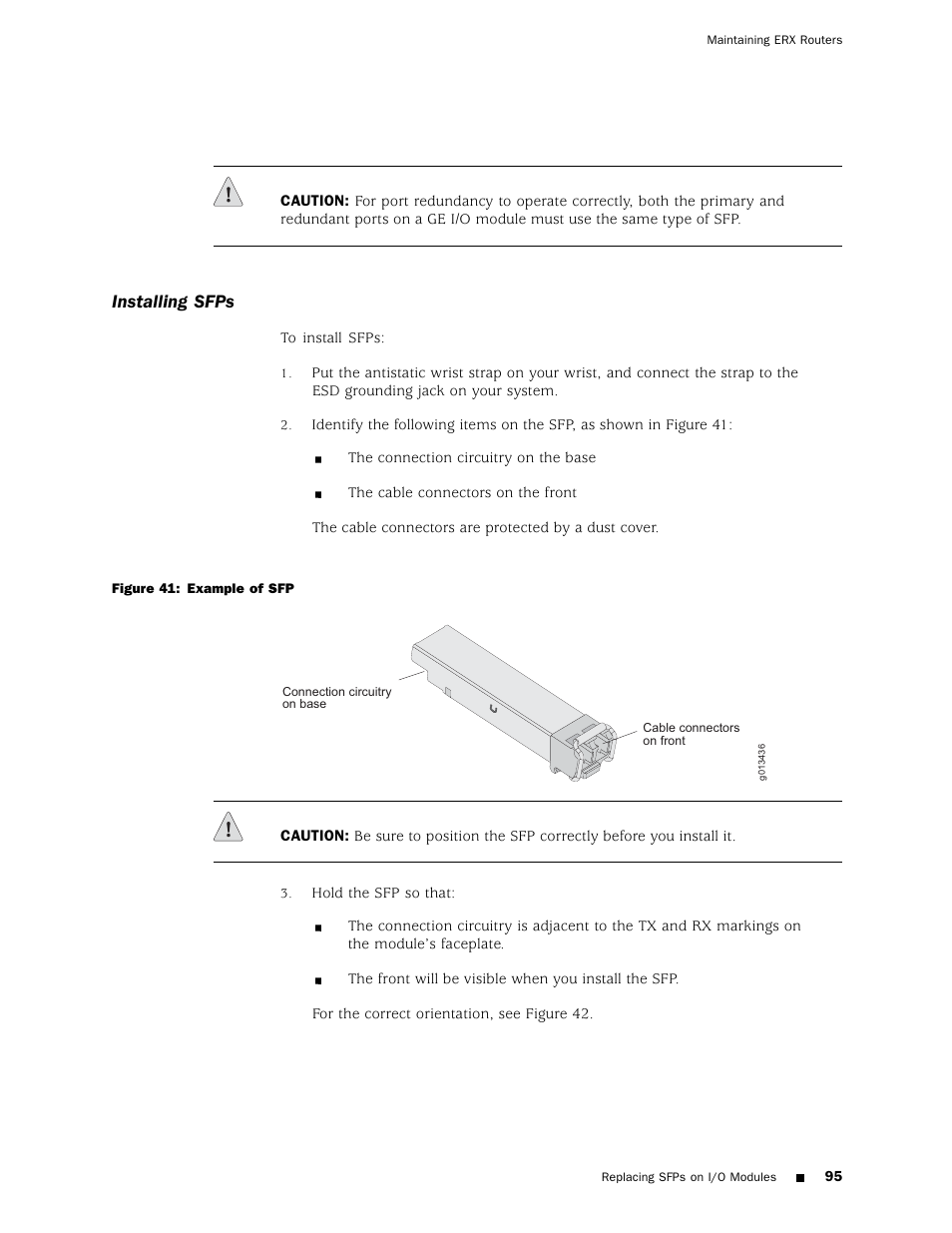 Installing sfps | Juniper Networks ERX Hardware 8 User Manual | Page 113 / 183