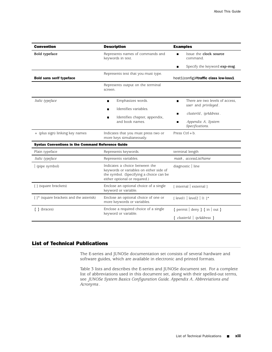 List of technical publications, Xiii | Juniper Networks ERX Hardware 8 User Manual | Page 13 / 183