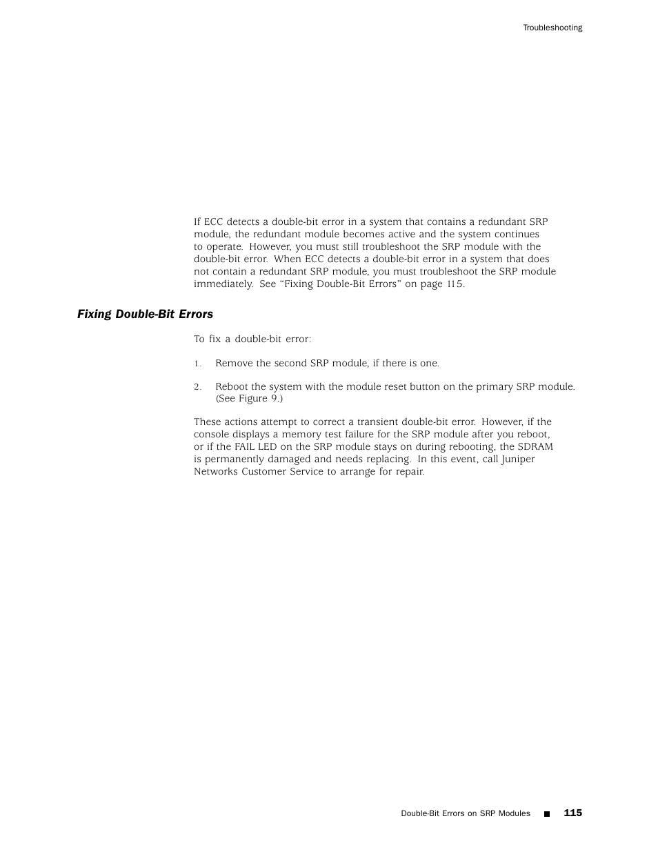 Fixing double-bit errors | Juniper Networks ERX Hardware 8 User Manual | Page 133 / 183