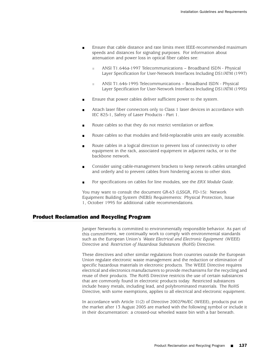 Product reclamation and recycling program | Juniper Networks ERX Hardware 8 User Manual | Page 155 / 183