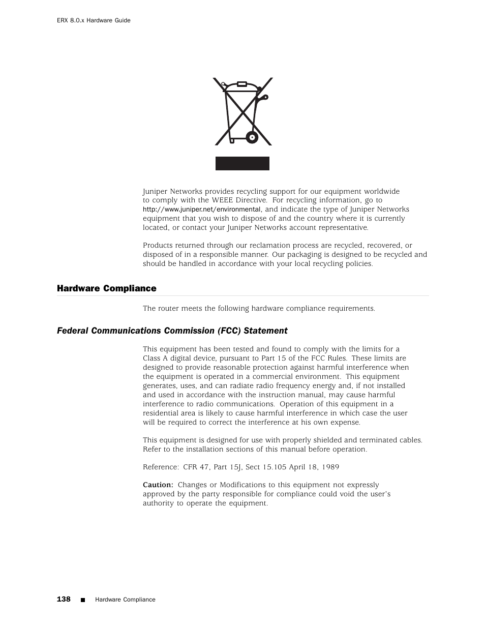 Hardware compliance | Juniper Networks ERX Hardware 8 User Manual | Page 156 / 183
