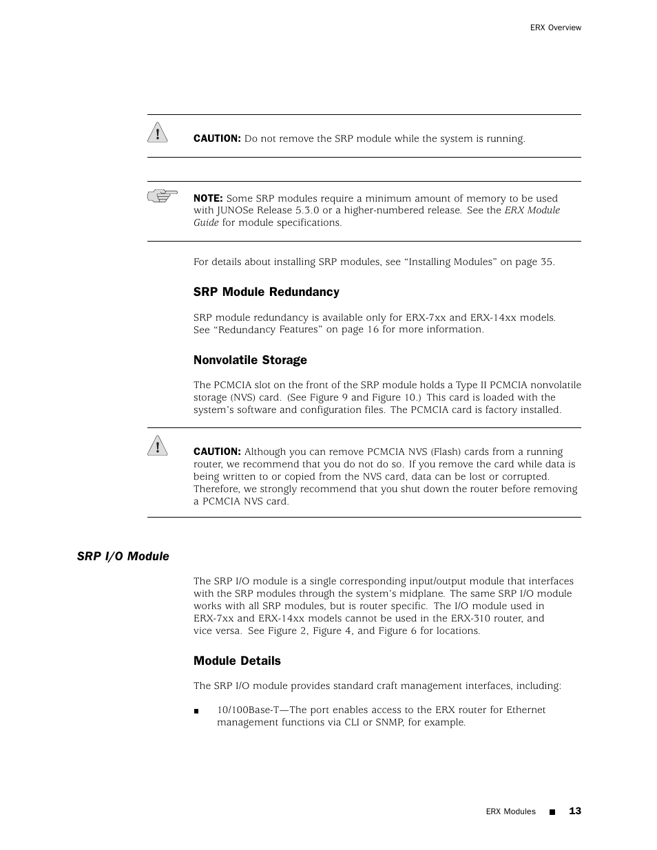 Srp i/o module | Juniper Networks ERX Hardware 8 User Manual | Page 31 / 183