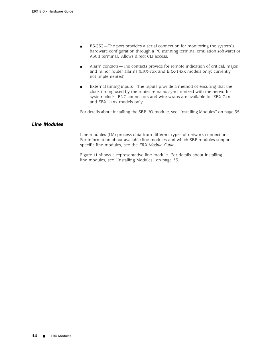 Line modules | Juniper Networks ERX Hardware 8 User Manual | Page 32 / 183