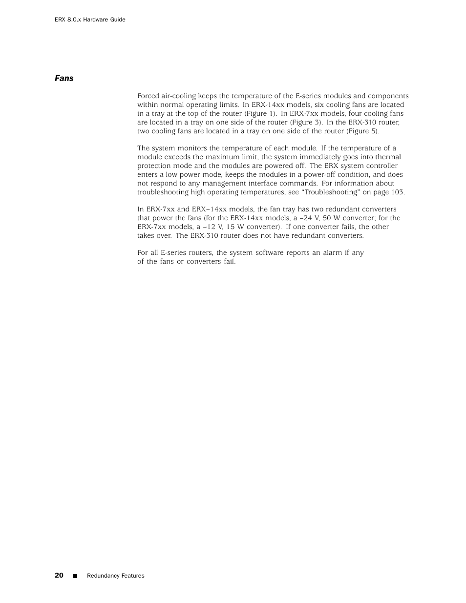 Fans | Juniper Networks ERX Hardware 8 User Manual | Page 38 / 183