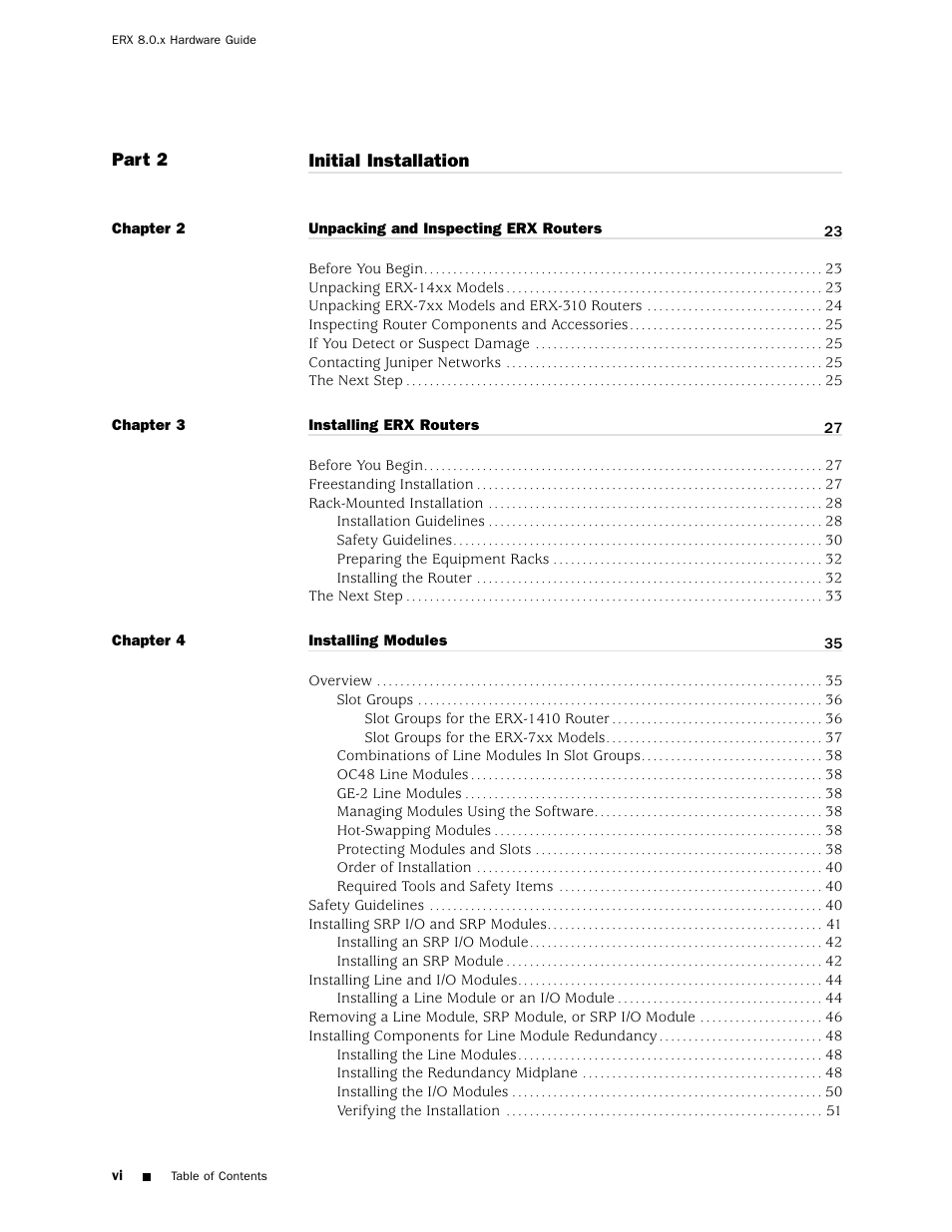 Juniper Networks ERX Hardware 8 User Manual | Page 6 / 183