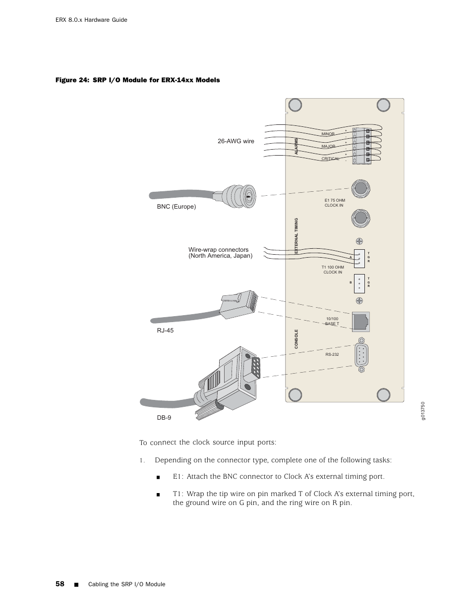 Figure 24: srp i/o module for erx-14xx models | Juniper Networks ERX Hardware 8 User Manual | Page 76 / 183