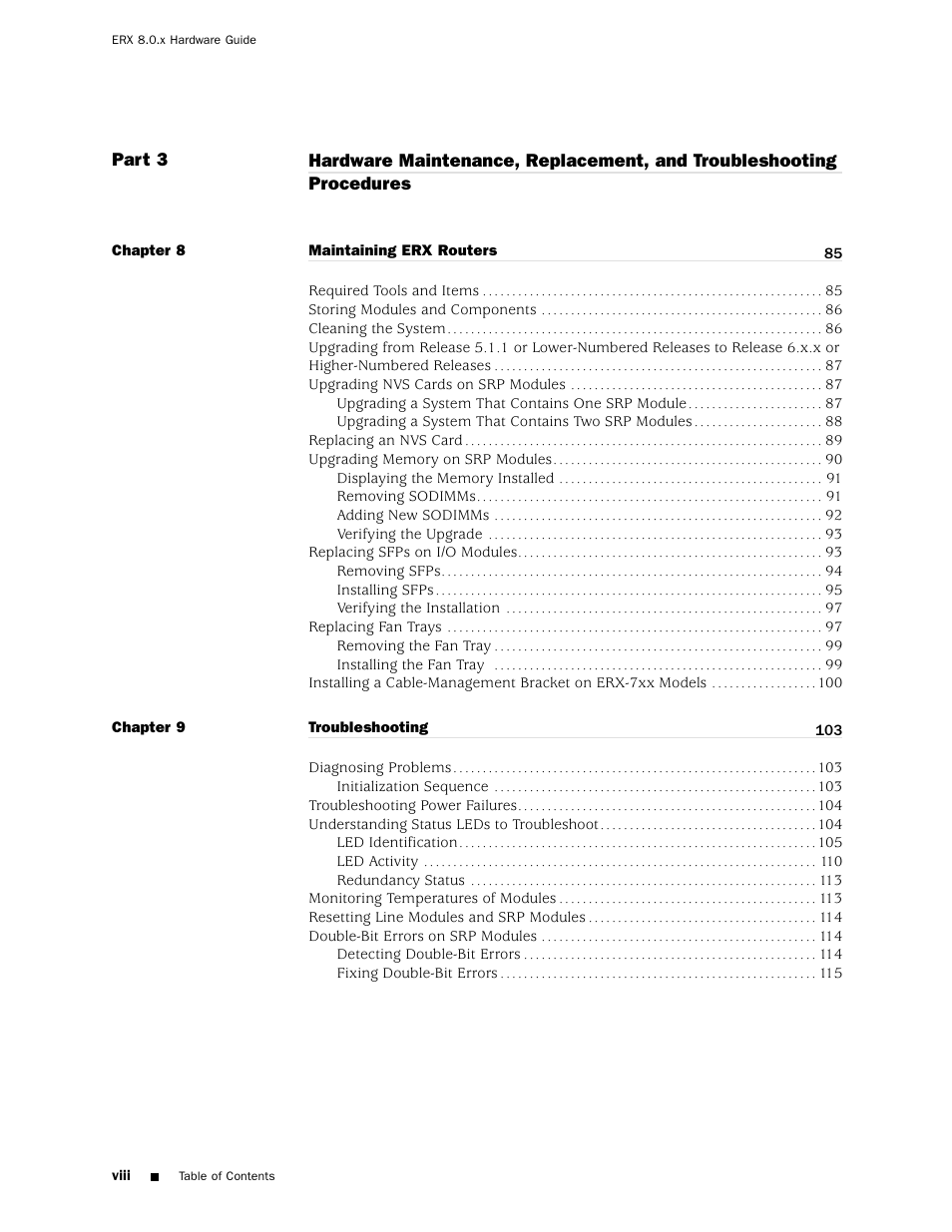 Juniper Networks ERX Hardware 8 User Manual | Page 8 / 183