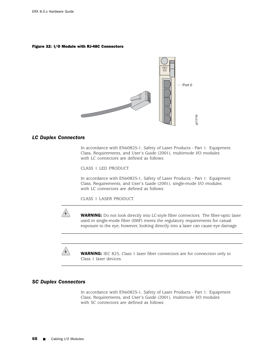 Lc duplex connectors, Sc duplex connectors | Juniper Networks ERX Hardware 8 User Manual | Page 86 / 183