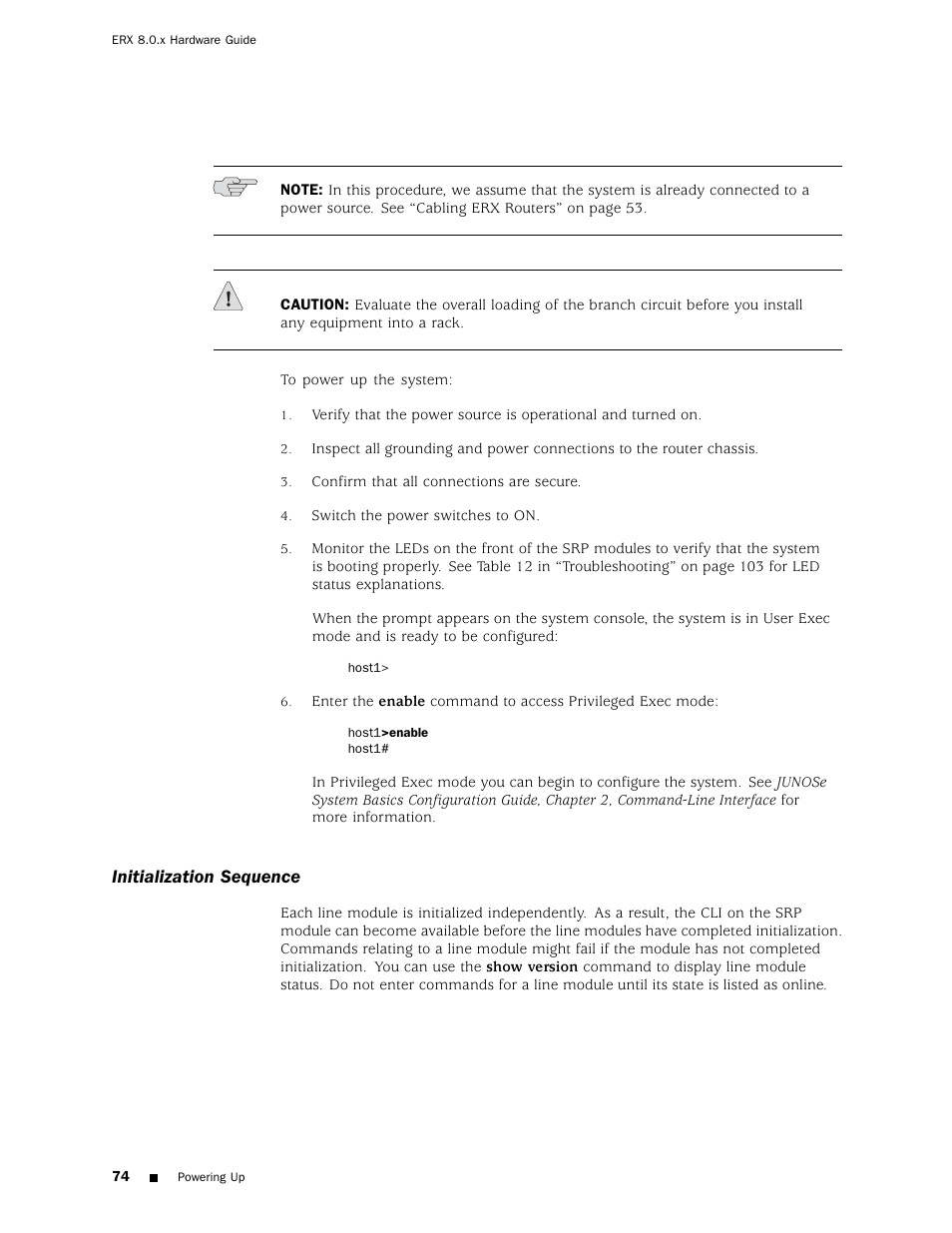 Initialization sequence | Juniper Networks ERX Hardware 8 User Manual | Page 92 / 183