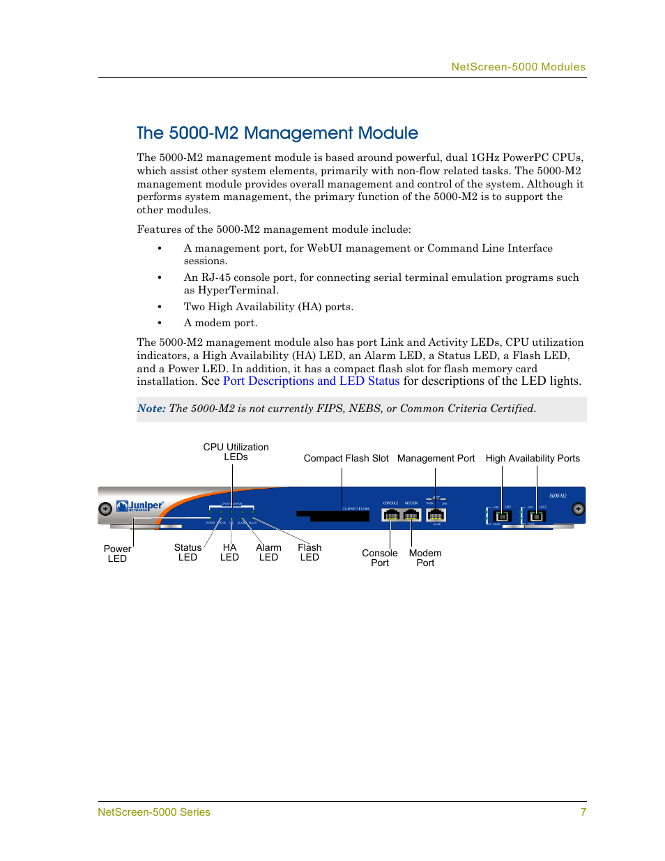The 5000-m2 management module | Juniper Networks 5000 User Manual | Page 15 / 66