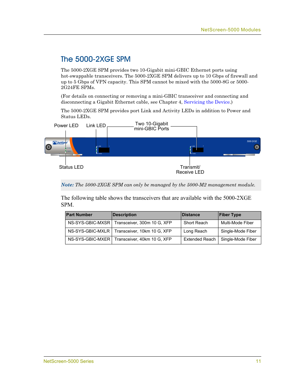 The 5000-2xge spm | Juniper Networks 5000 User Manual | Page 19 / 66
