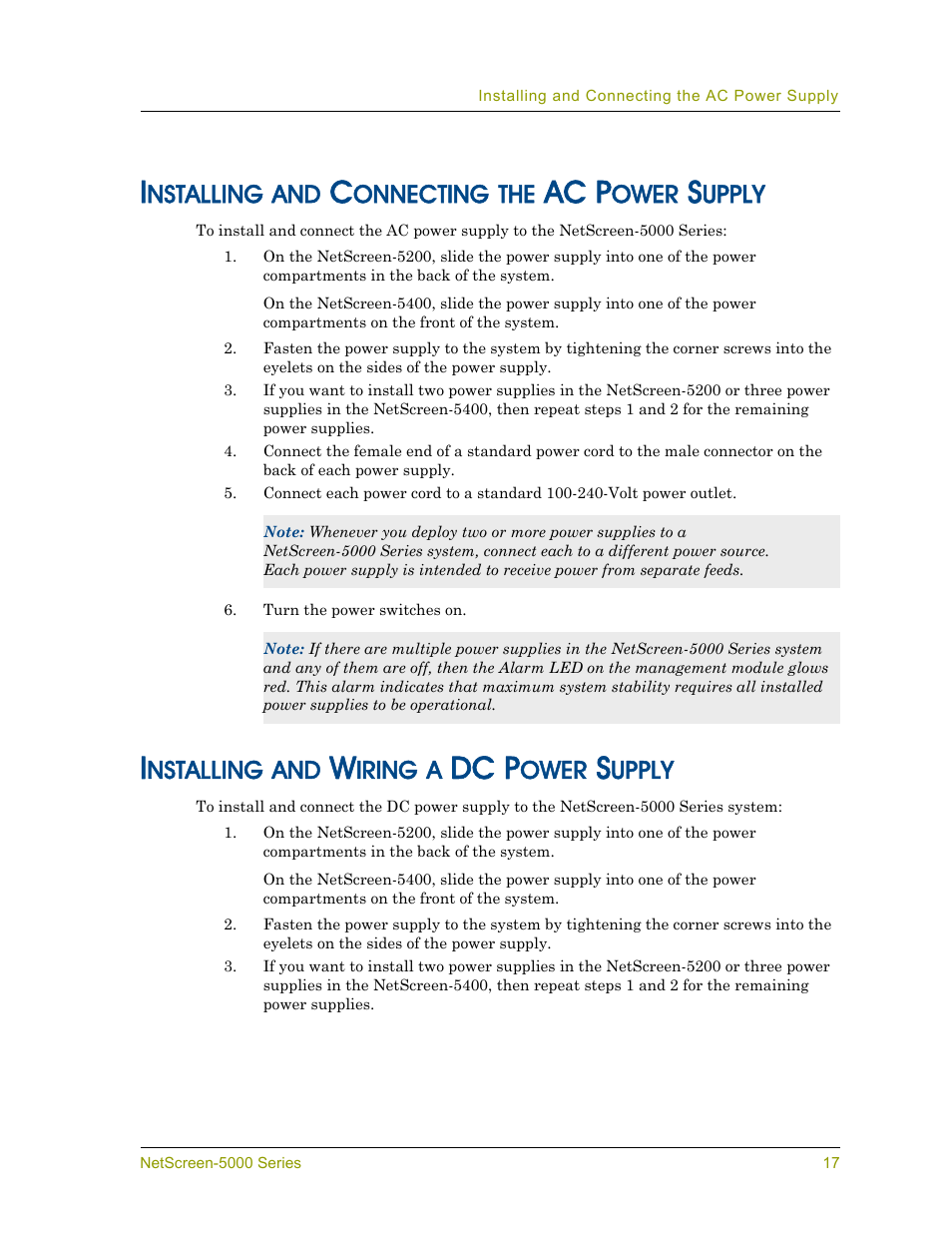 Installing and connecting the ac power supply, Installing and wiring a dc power supply, Ac p | Dc p, Nstalling, Onnecting, Ower, Upply, Iring | Juniper Networks 5000 User Manual | Page 25 / 66