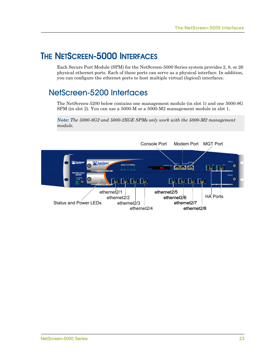 The netscreen-5000 interfaces, Netscreen-5200 interfaces, 5000 i | Creen, Nterfaces | Juniper Networks 5000 User Manual | Page 31 / 66