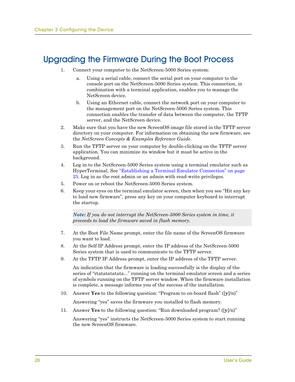 Upgrading the firmware during the boot process | Juniper Networks 5000 User Manual | Page 34 / 66