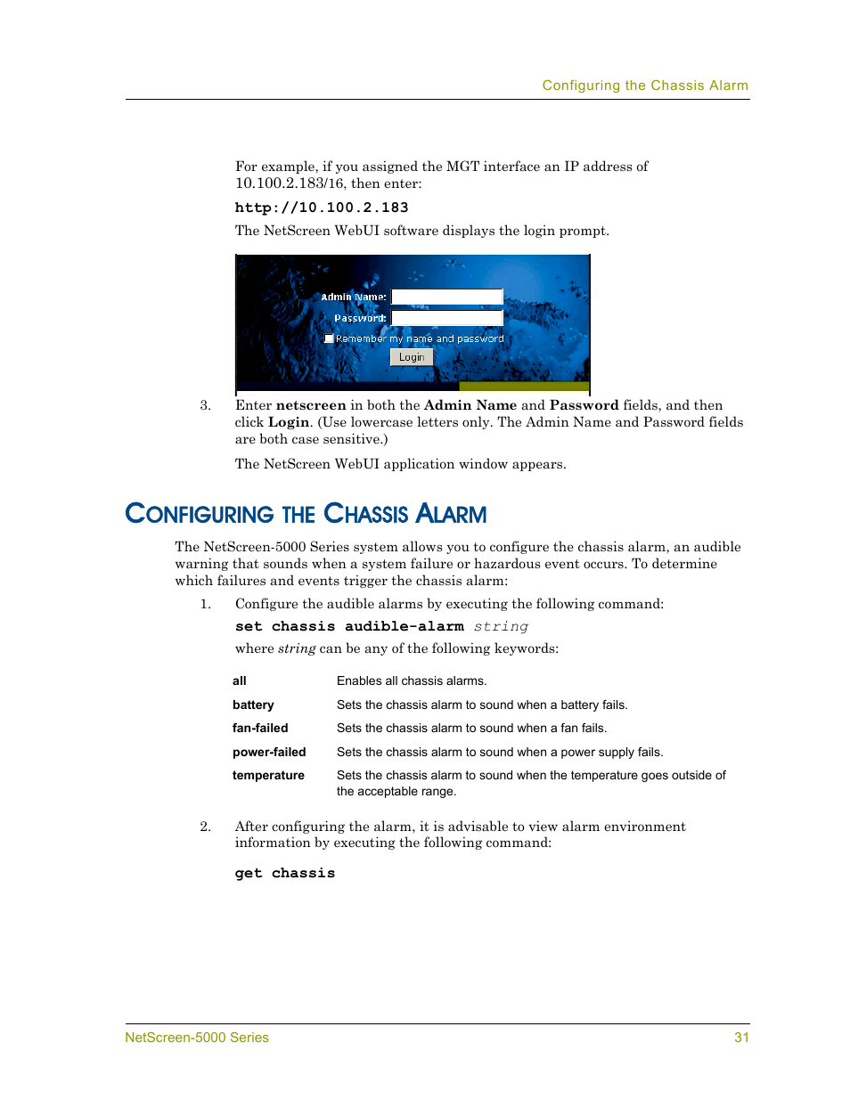 Configuring the chassis alarm, Onfiguring, Hassis | Larm | Juniper Networks 5000 User Manual | Page 39 / 66