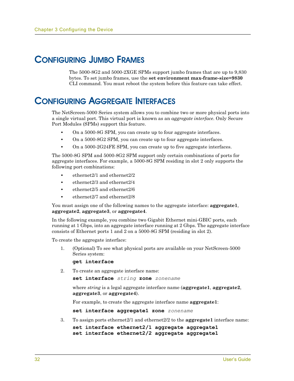 Configuring jumbo frames, Configuring aggregate interfaces, Onfiguring | Umbo, Rames, Ggregate, Nterfaces | Juniper Networks 5000 User Manual | Page 40 / 66