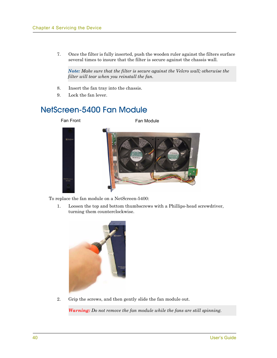 Netscreen-5400 fan module | Juniper Networks 5000 User Manual | Page 48 / 66