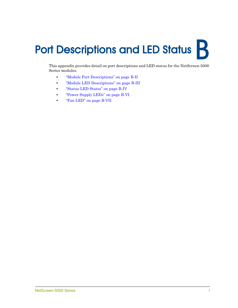 Port descriptions and led status | Juniper Networks 5000 User Manual | Page 57 / 66