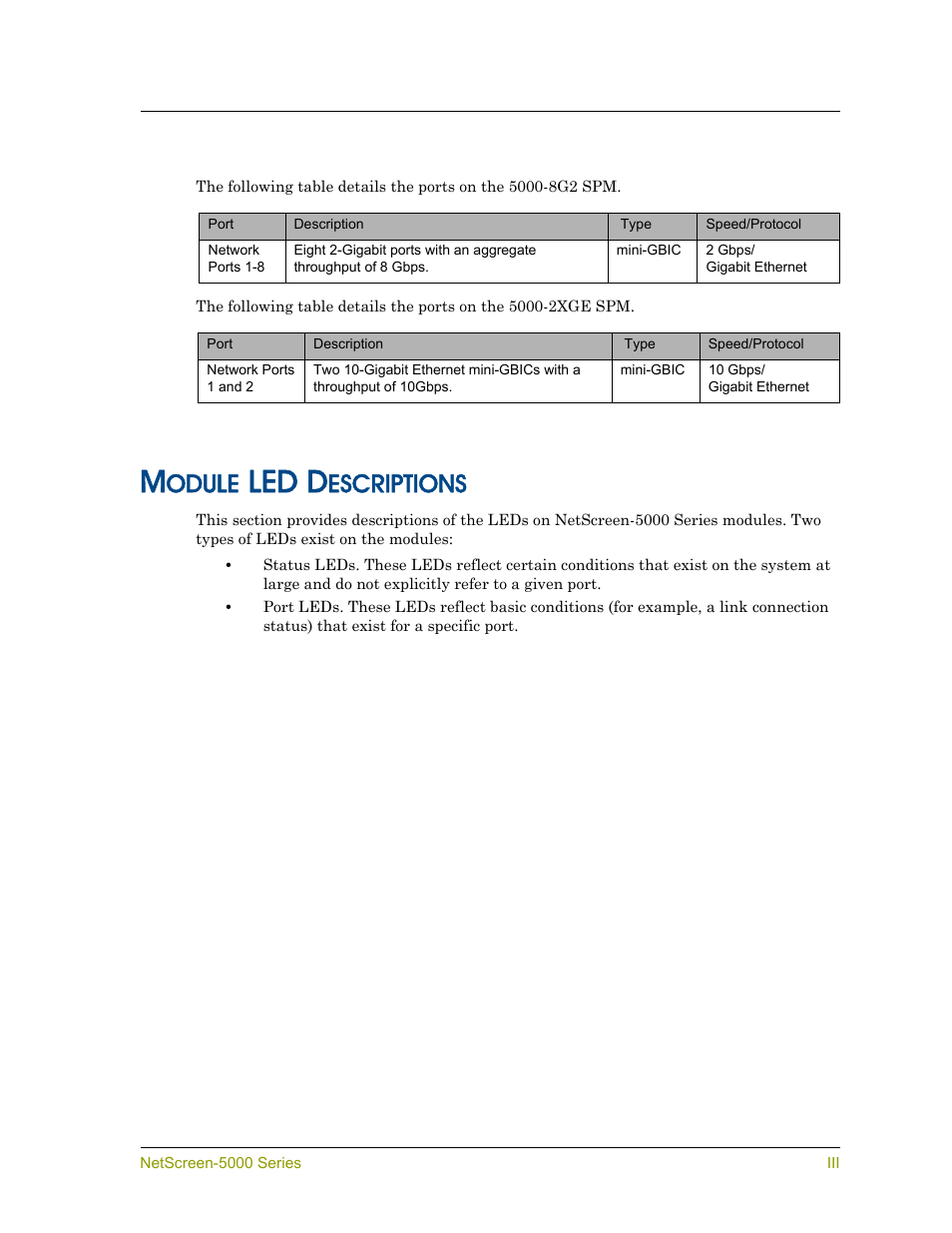 Led d, Odule, Escriptions | Juniper Networks 5000 User Manual | Page 59 / 66