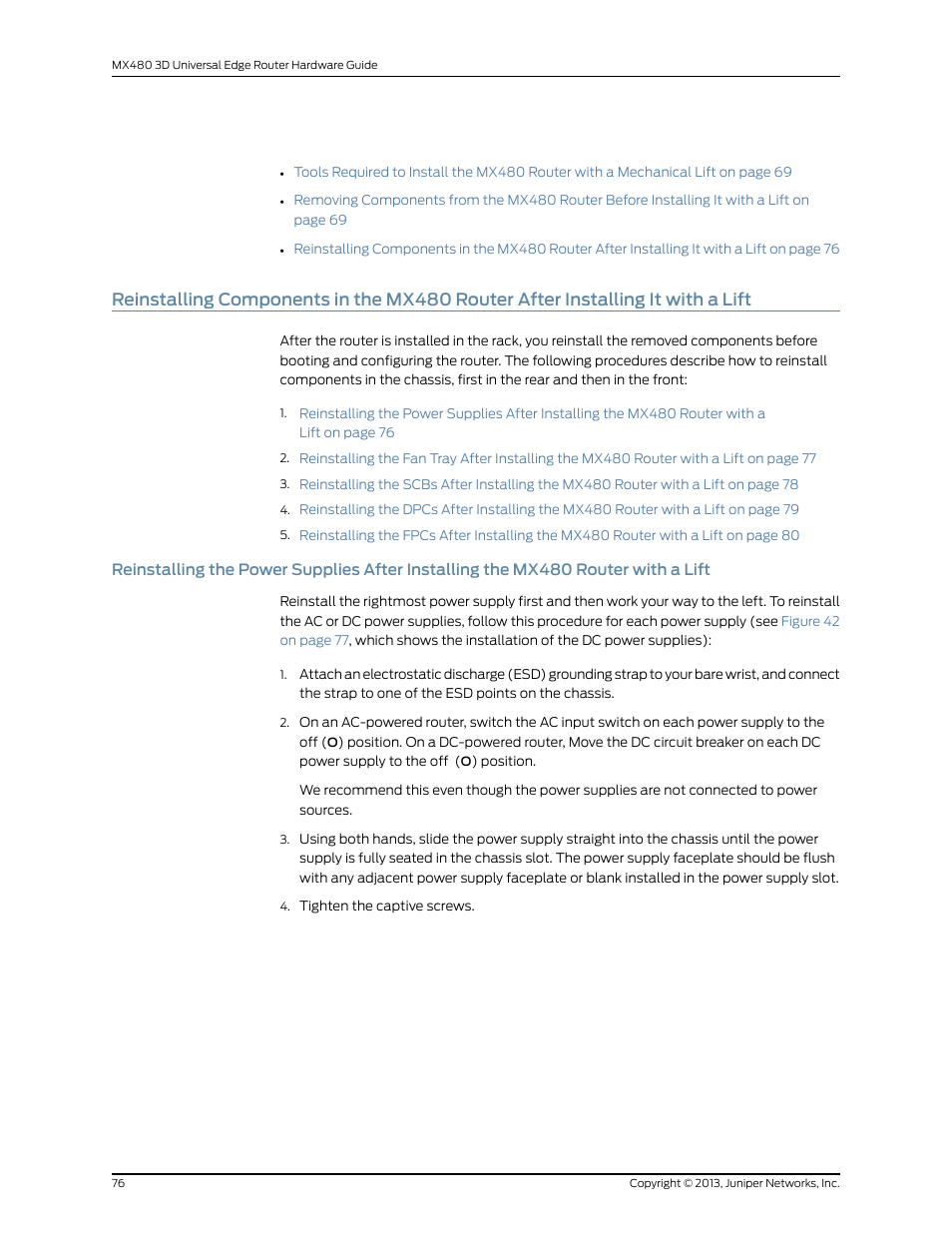 Lift | Juniper Networks MX480 User Manual | Page 100 / 366