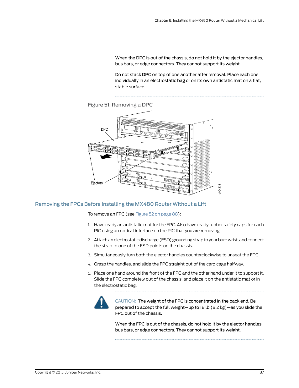 Figure 51: removing a dpc | Juniper Networks MX480 User Manual | Page 111 / 366