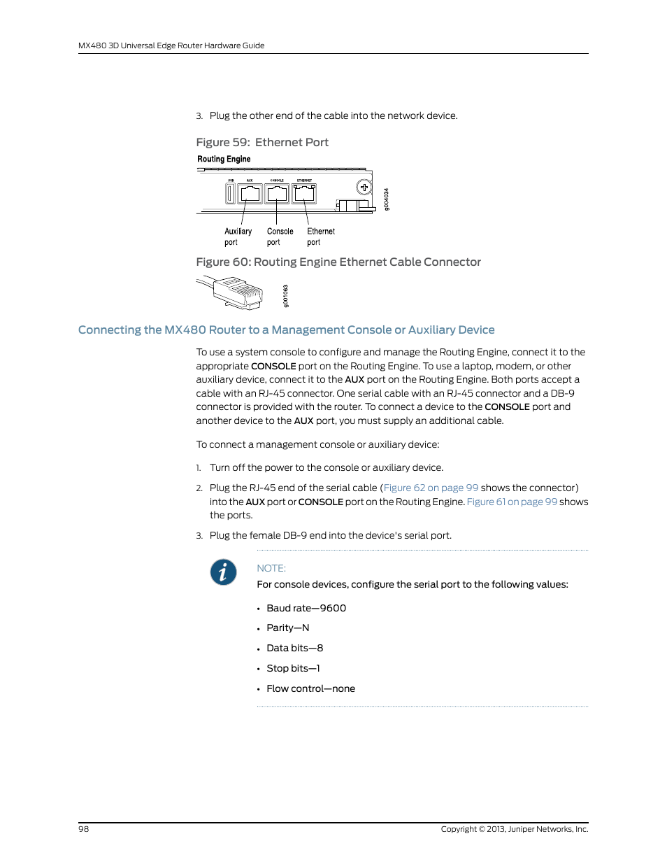 Device, Figure 59: ethernet port | Juniper Networks MX480 User Manual | Page 122 / 366