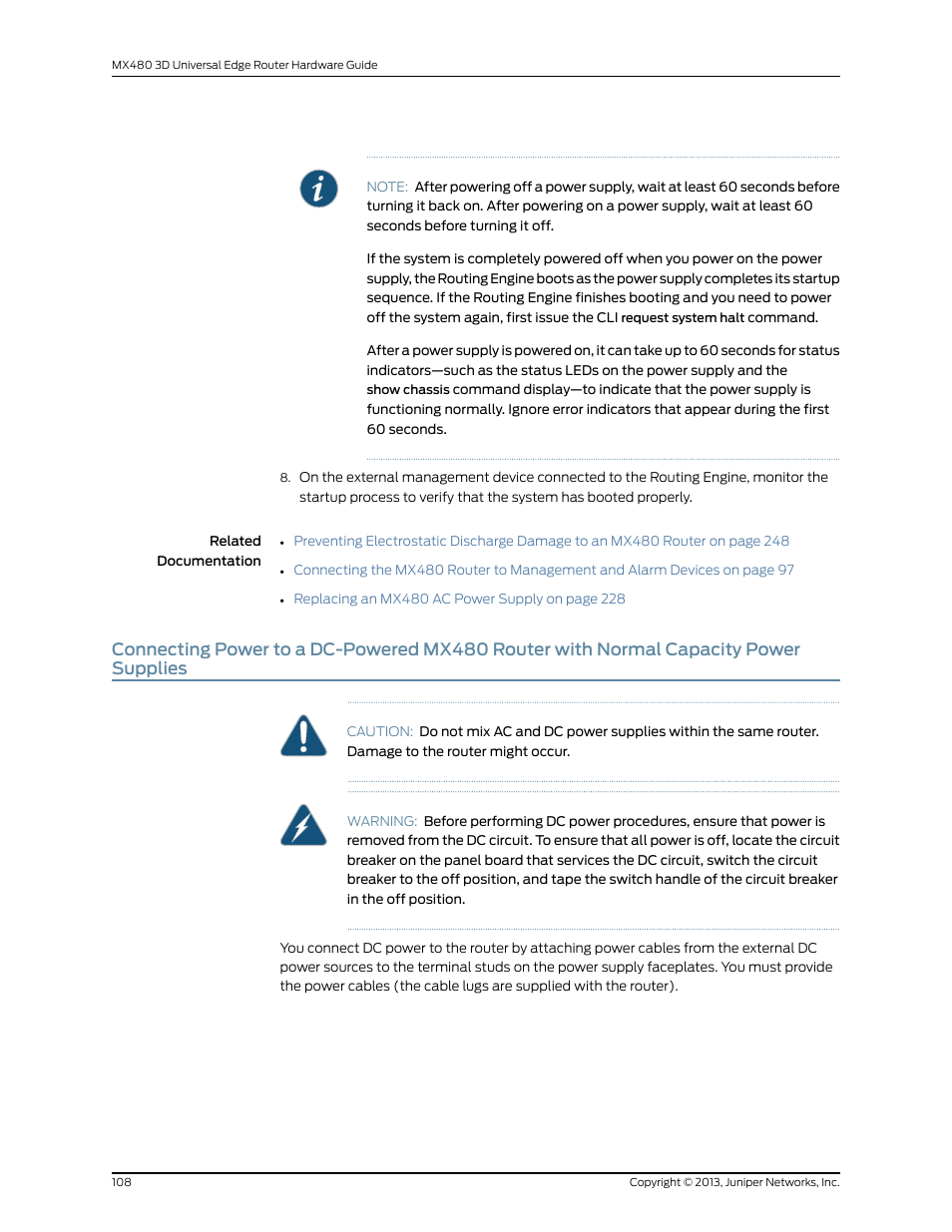 Supplies | Juniper Networks MX480 User Manual | Page 132 / 366