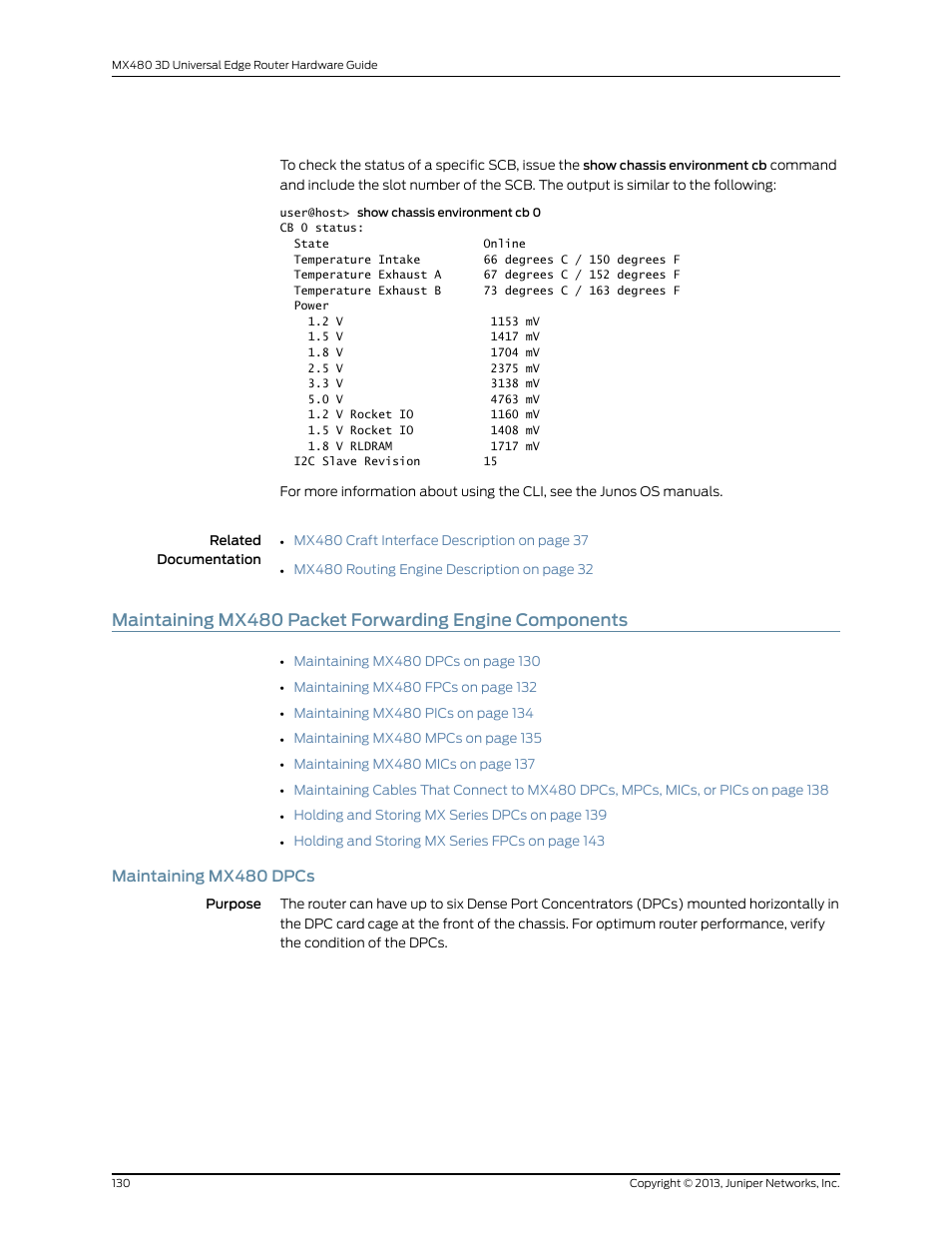 Maintaining mx480 dpcs | Juniper Networks MX480 User Manual | Page 154 / 366