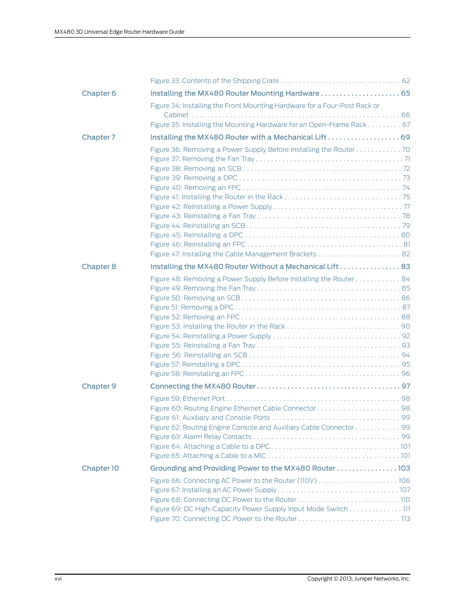 Juniper Networks MX480 User Manual | Page 16 / 366