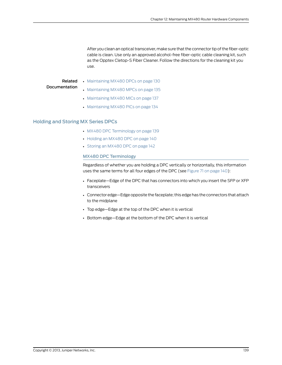 Holding and storing mx series dpcs, Mx480 dpc terminology | Juniper Networks MX480 User Manual | Page 163 / 366