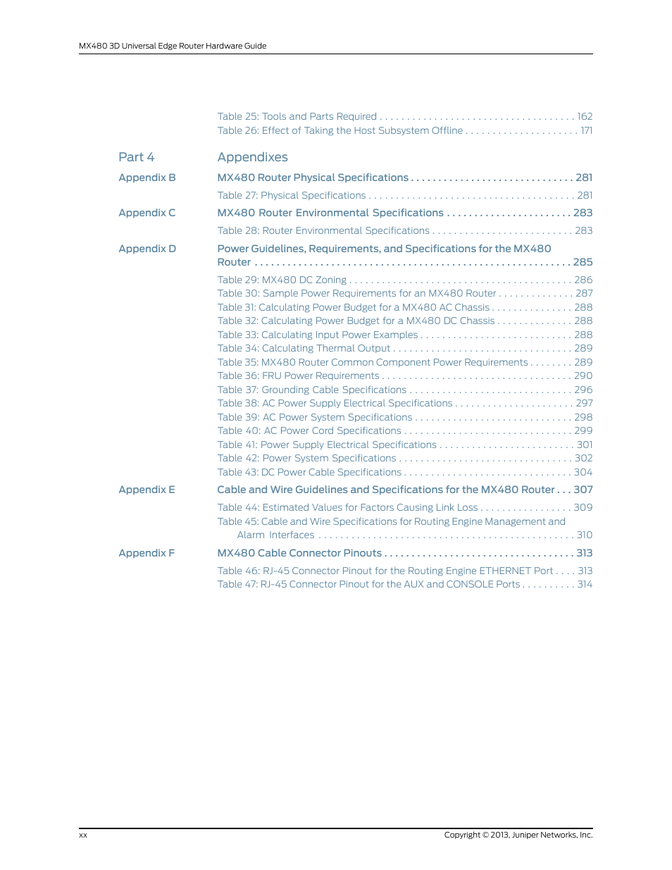 Part 4 appendixes | Juniper Networks MX480 User Manual | Page 20 / 366
