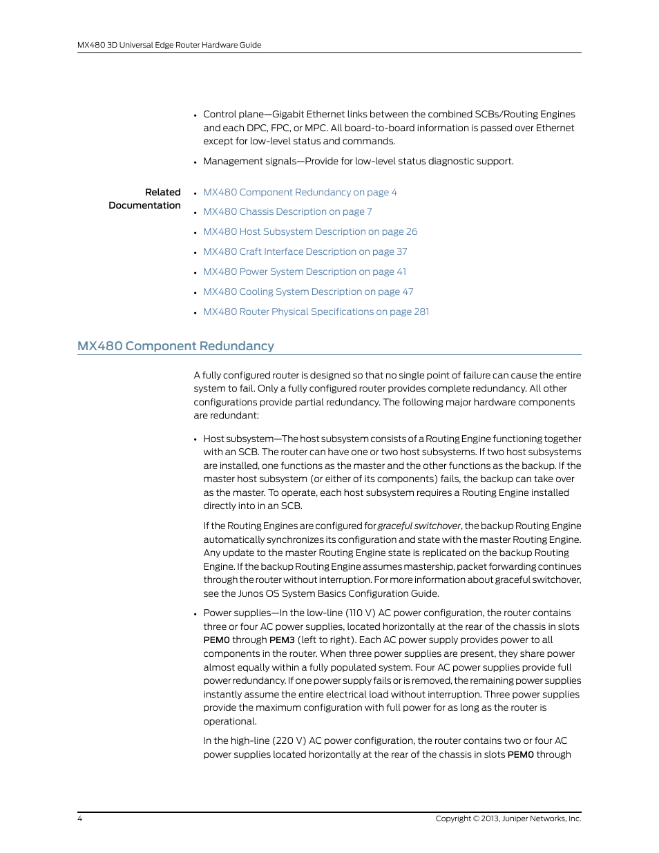 Mx480 component redundancy | Juniper Networks MX480 User Manual | Page 28 / 366