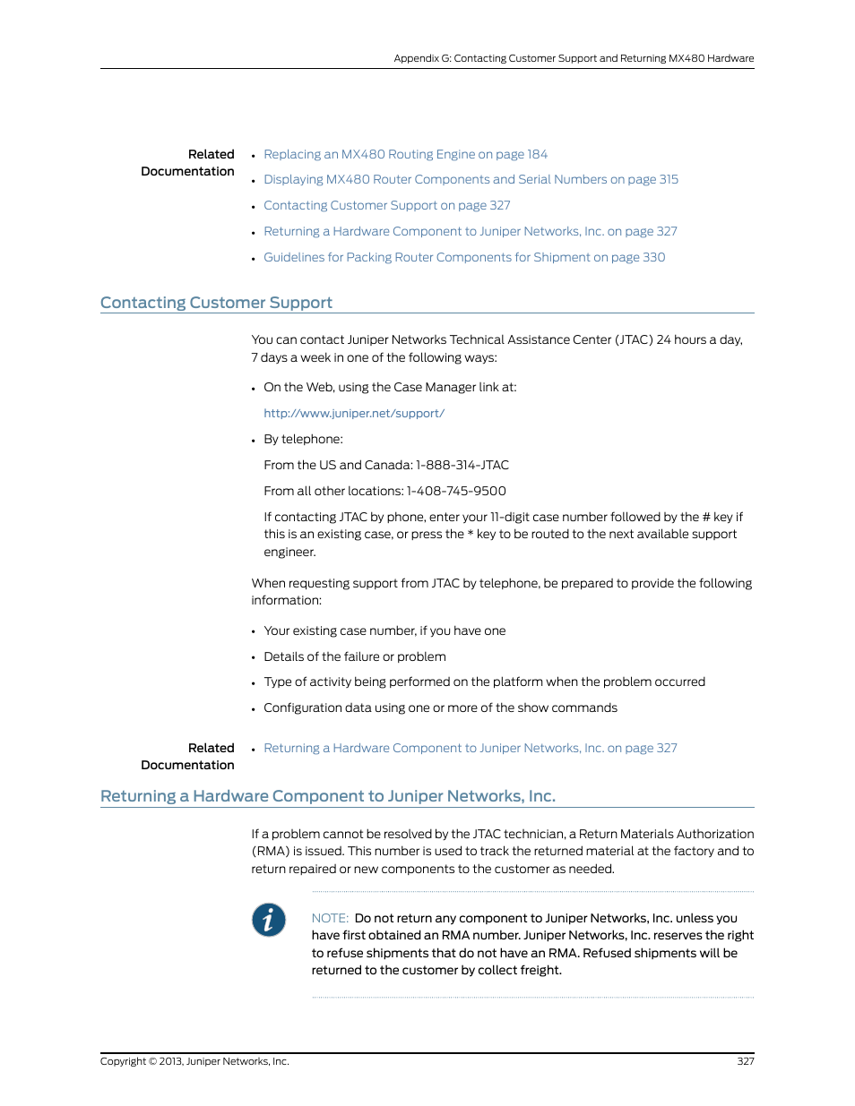 Contacting customer support | Juniper Networks MX480 User Manual | Page 351 / 366