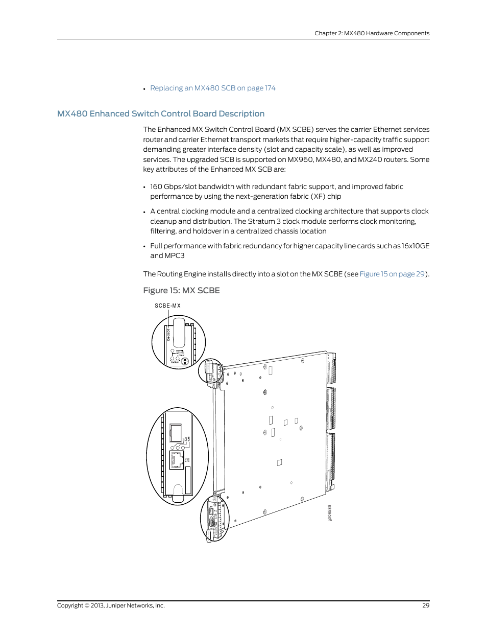 Mx480 enhanced switch control board description, Figure 15: mx scbe, Mx480 enhanced switch | Juniper Networks MX480 User Manual | Page 53 / 366