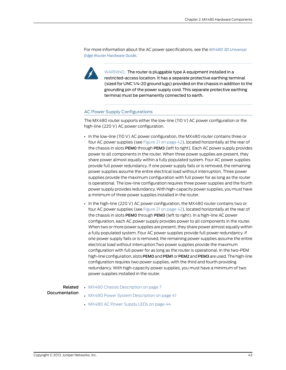Ac power supply configurations | Juniper Networks MX480 User Manual | Page 67 / 366