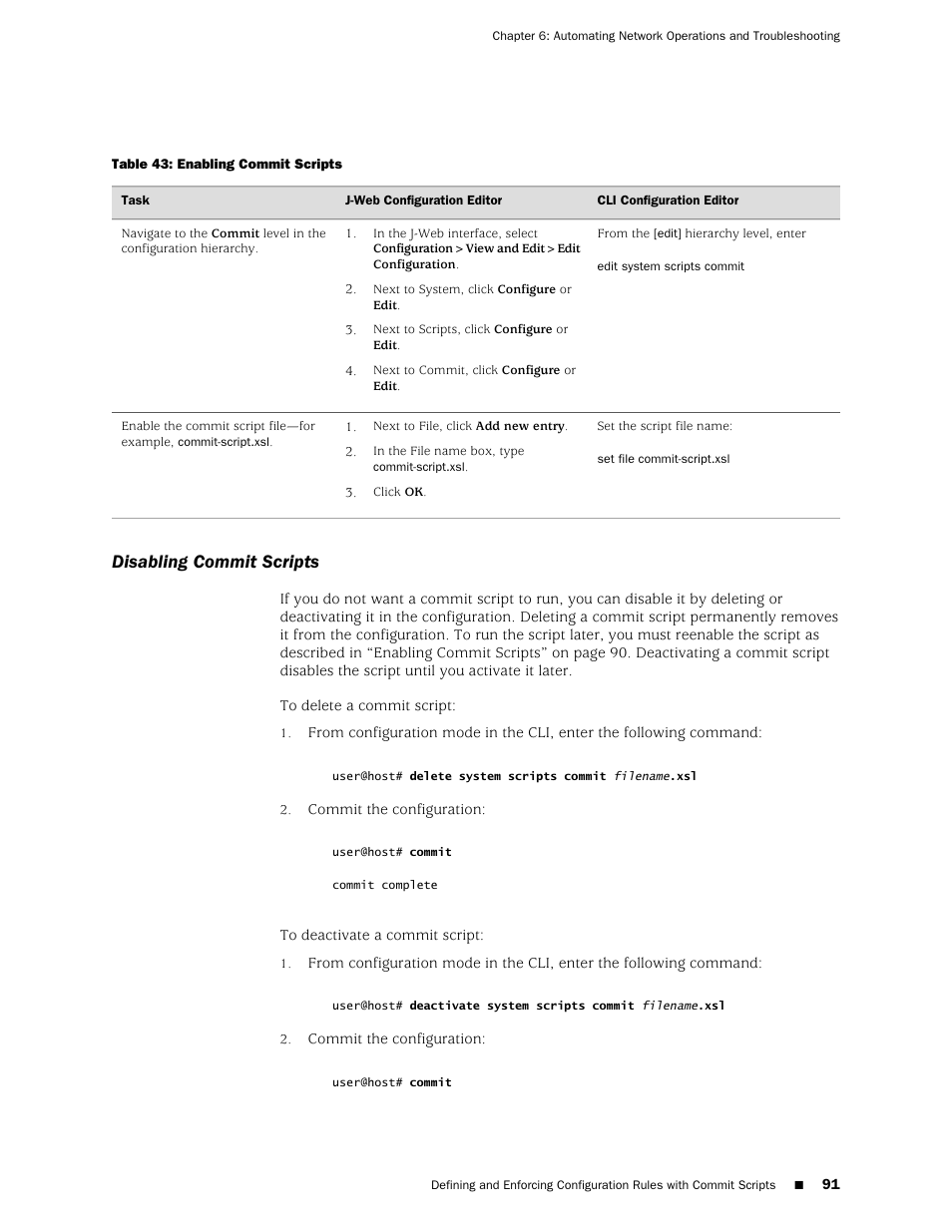 Disabling commit scripts | Juniper Networks J-Series User Manual | Page 113 / 332