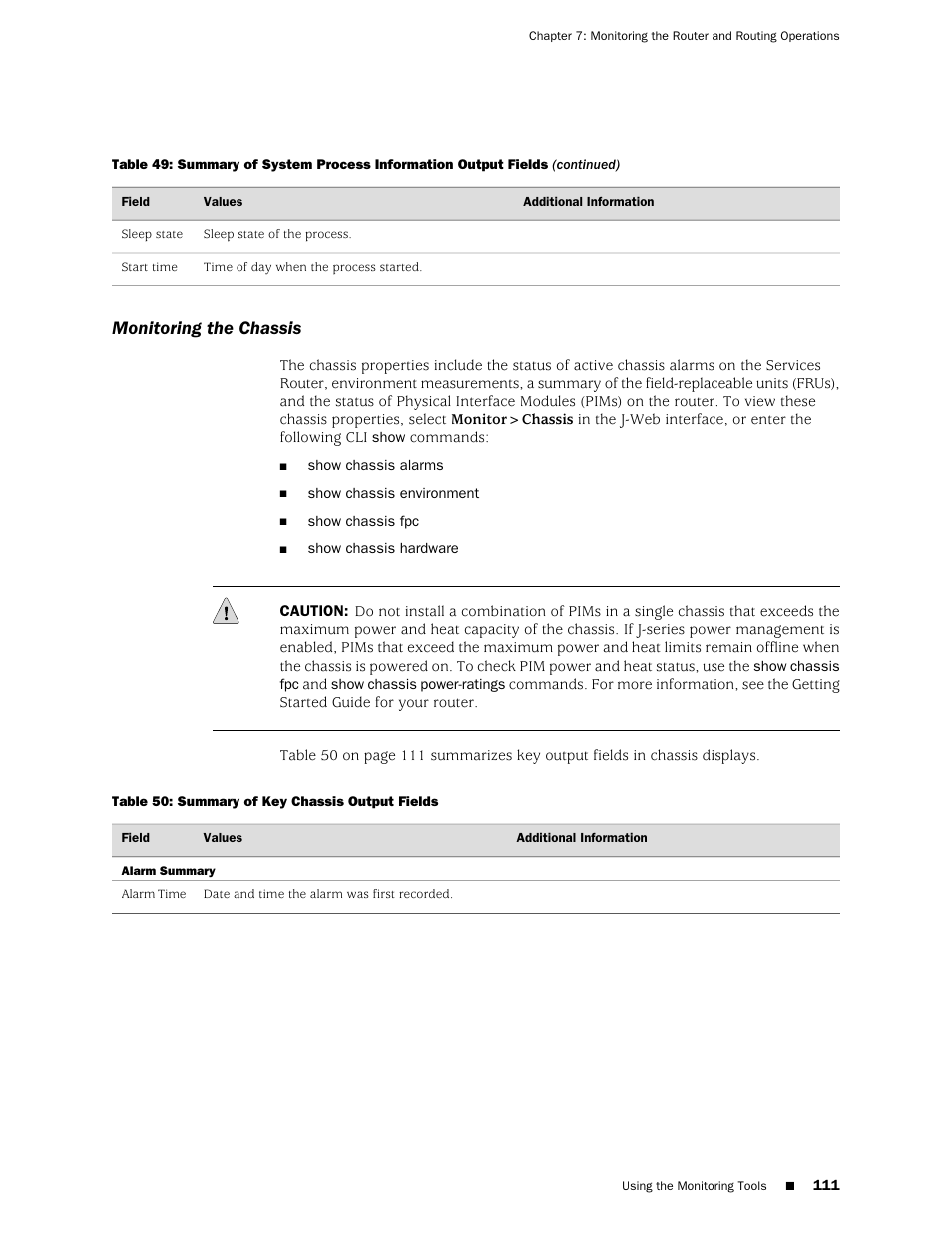 Monitoring the chassis | Juniper Networks J-Series User Manual | Page 133 / 332