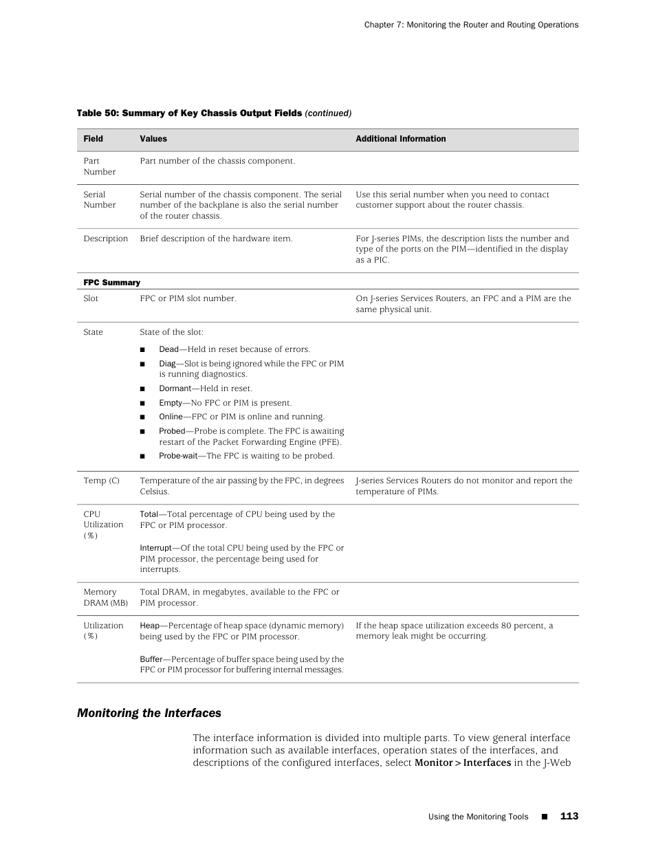 Monitoring the interfaces | Juniper Networks J-Series User Manual | Page 135 / 332
