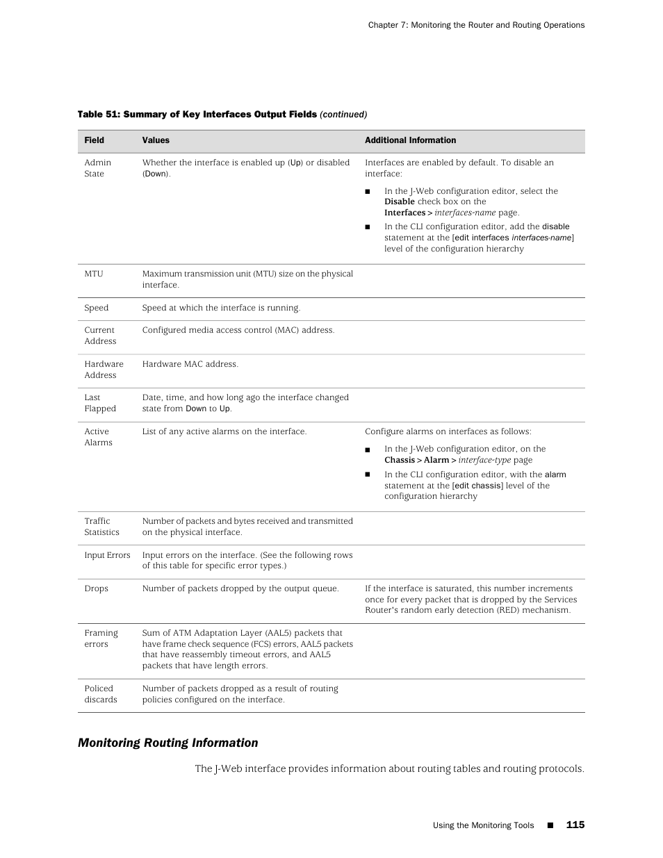 Monitoring routing information | Juniper Networks J-Series User Manual | Page 137 / 332