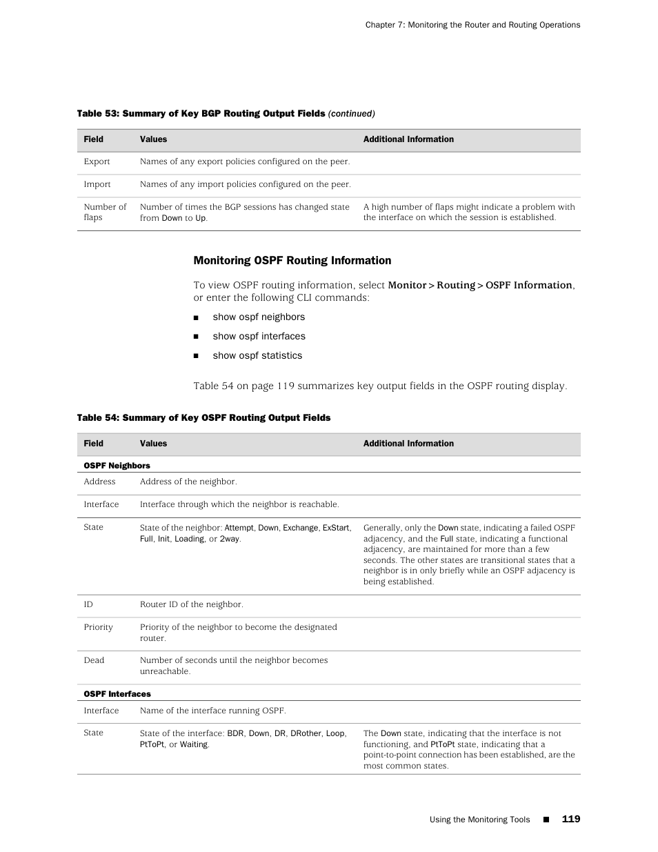 Monitoring ospf routing information | Juniper Networks J-Series User Manual | Page 141 / 332