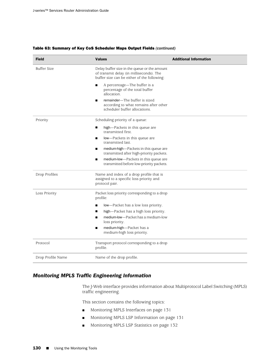 Monitoring mpls traffic engineering information | Juniper Networks J-Series User Manual | Page 152 / 332