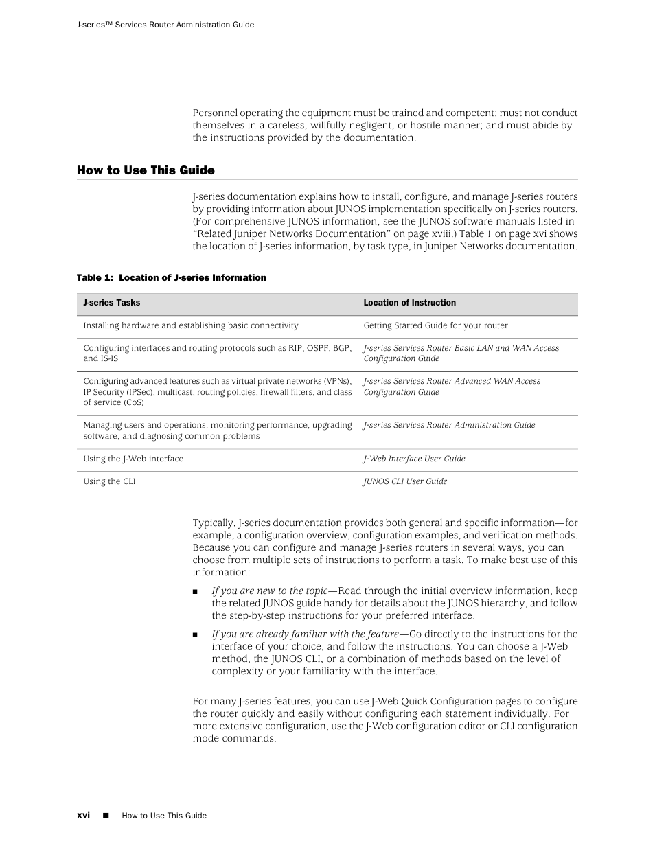 How to use this guide | Juniper Networks J-Series User Manual | Page 16 / 332