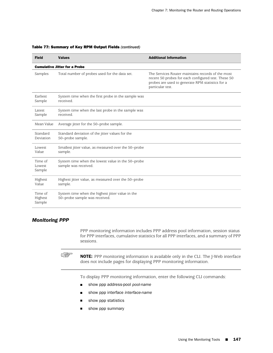 Monitoring ppp | Juniper Networks J-Series User Manual | Page 169 / 332