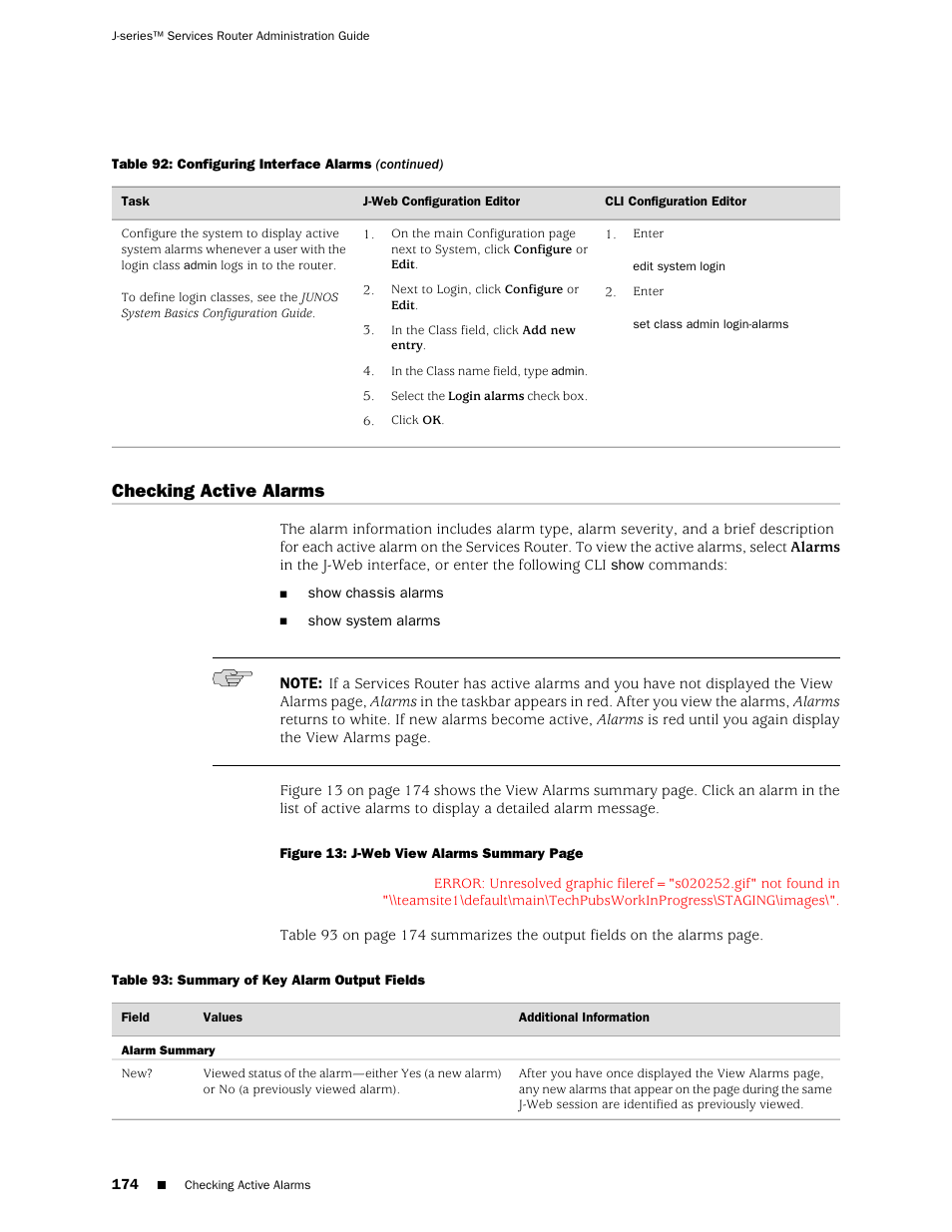 Checking active alarms | Juniper Networks J-Series User Manual | Page 196 / 332