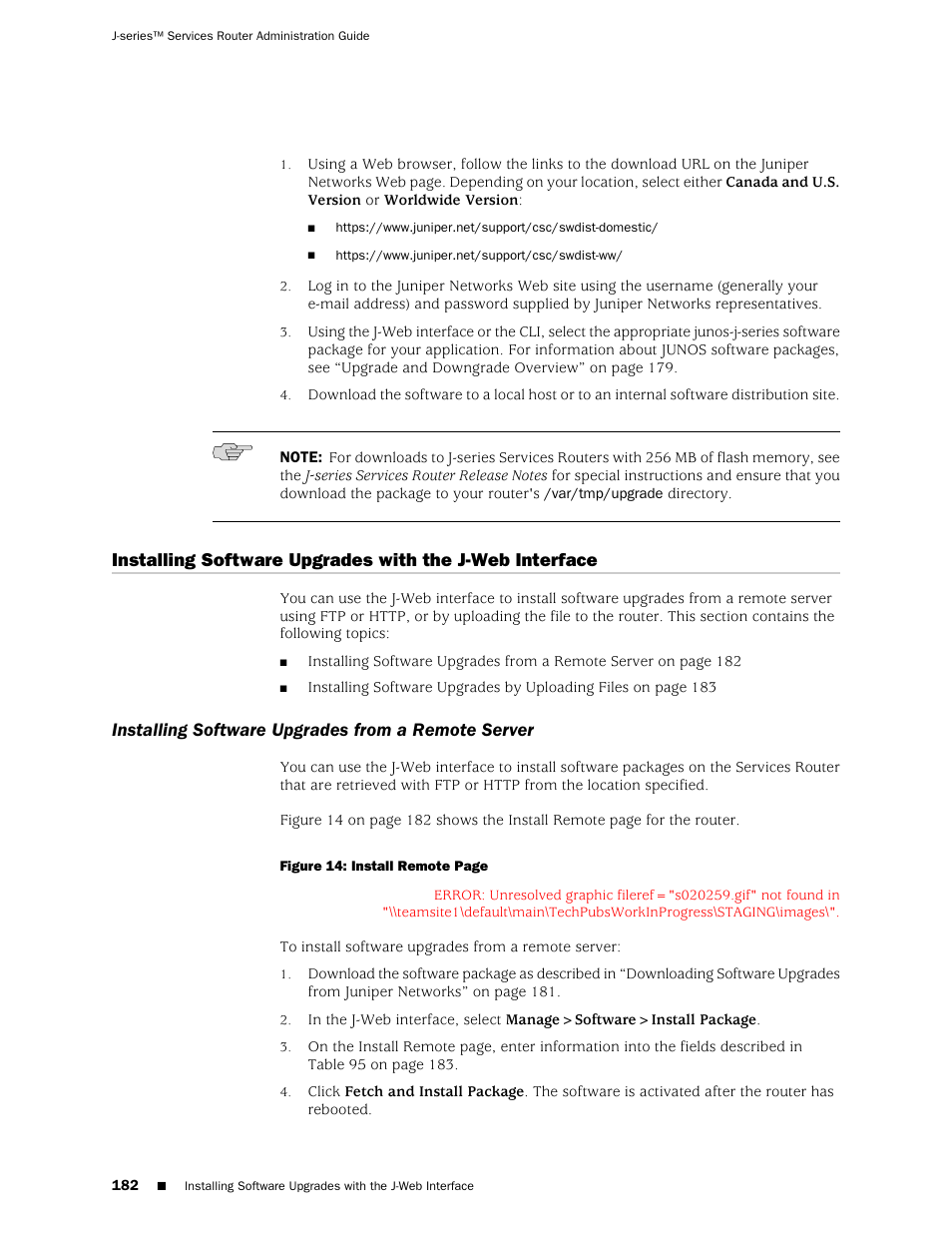 Installing software upgrades from a remote server | Juniper Networks J-Series User Manual | Page 204 / 332