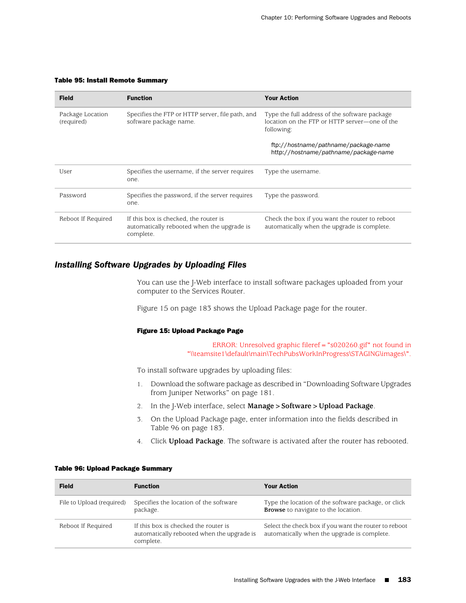 Installing software upgrades by uploading files | Juniper Networks J-Series User Manual | Page 205 / 332