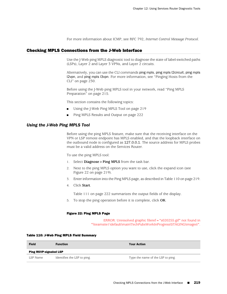 Checking mpls connections from the j-web interface, Using the j-web ping mpls tool | Juniper Networks J-Series User Manual | Page 241 / 332