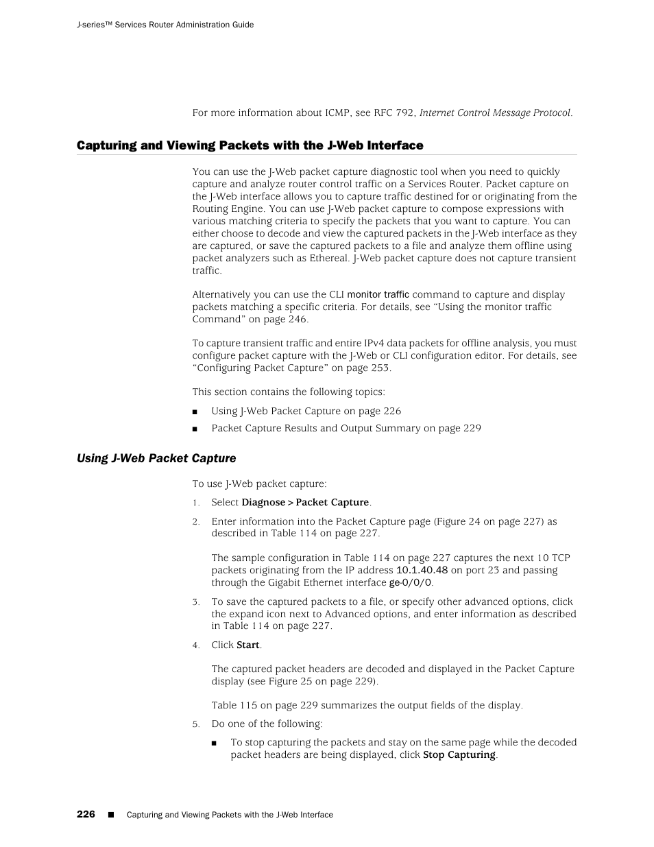 Using j-web packet capture | Juniper Networks J-Series User Manual | Page 248 / 332